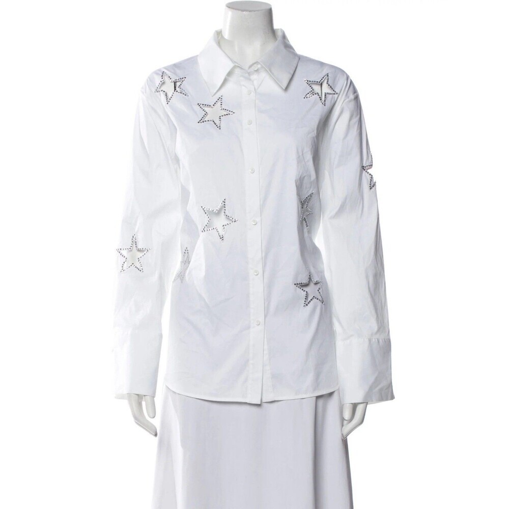 NWT Muy Muy Women Shirt ButtonUp 100%Cotton‎ Stone Silver Bell Decorative Xlarge